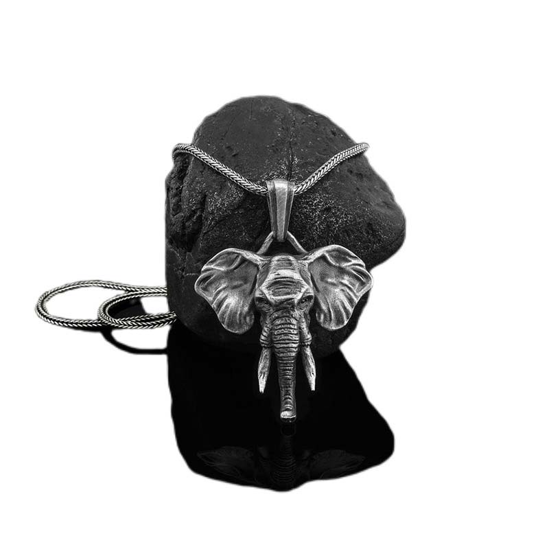 Fortune Jewel Elephant Pewter Titanium Steel Strength Necklace Pendant