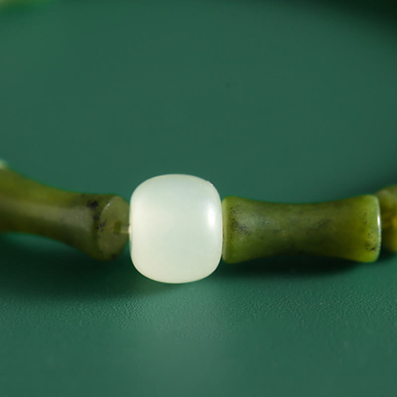 Fortune Jewel Green Bamboo Jade Pattern Luck Abundance Bracelet
