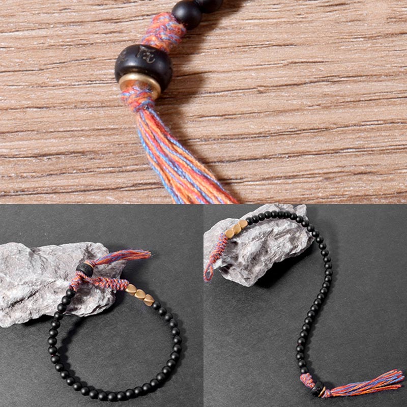 Fortune Jewel Handmade Tibetan Black Onyx Tassel Bracelet