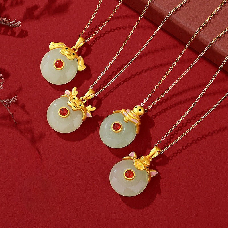 Hetian Jade Peace Circle 12 Chinese Zodiac Necklace – S925 Silver Horse Year Gift Jewelry