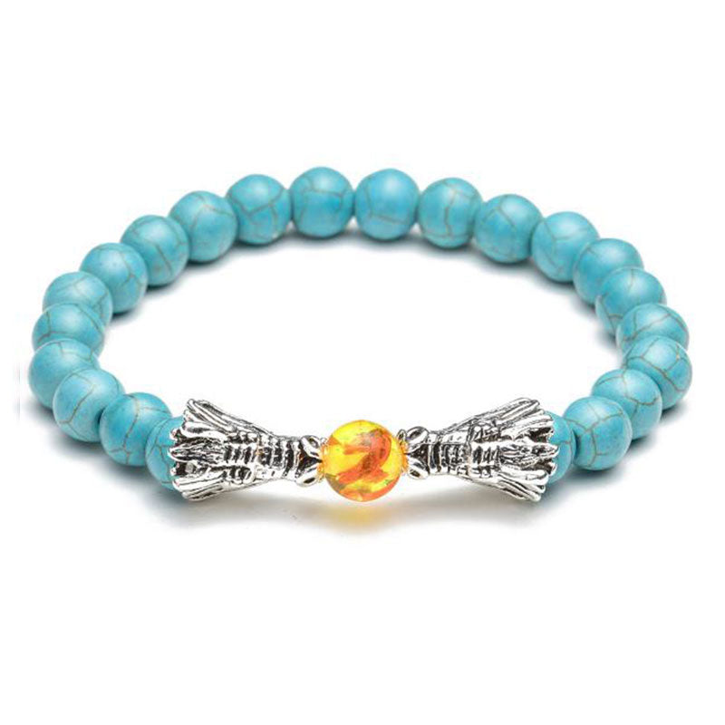 Fortune Jewel White Turquoise Lava Rock Dragon Blessing Beaded Bracelet