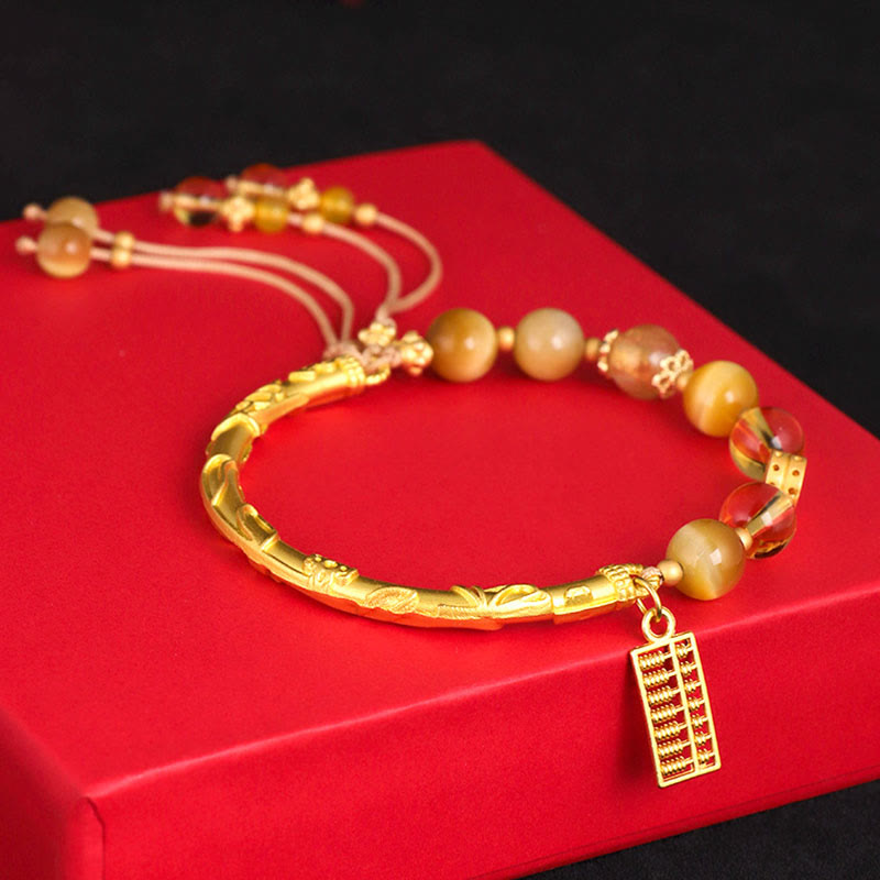 Fortune Jewel Natural Tiger Eye Citrine Abacus Charm Protection Bracelet
