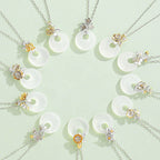 Fortune Jewel 925 Sterling Silver Round Chalcedony Twelve Months Flower Harmony Necklace Pendant