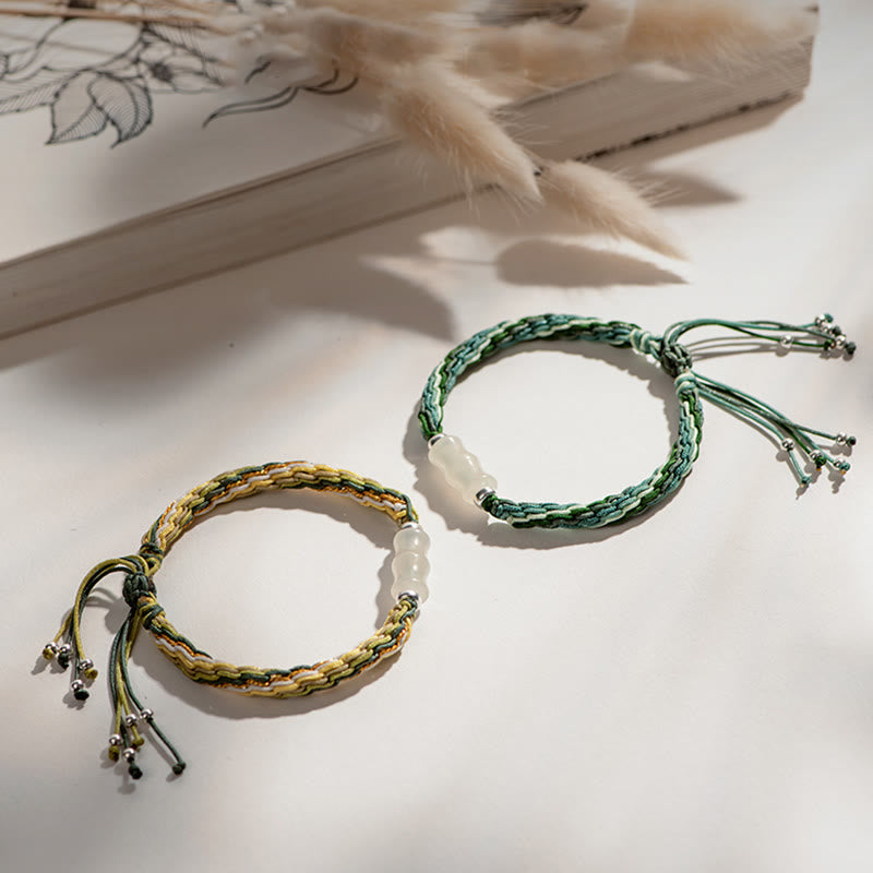 Fortune Jewel White Jade Bamboo Reincarnation Knot Wealth Luck Strength String Bracelet