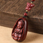 Fortune Jewel Small Leaf Red Sandalwood Buddha Cinnabar Chinese Zodiac Amulet Protection Key Chain