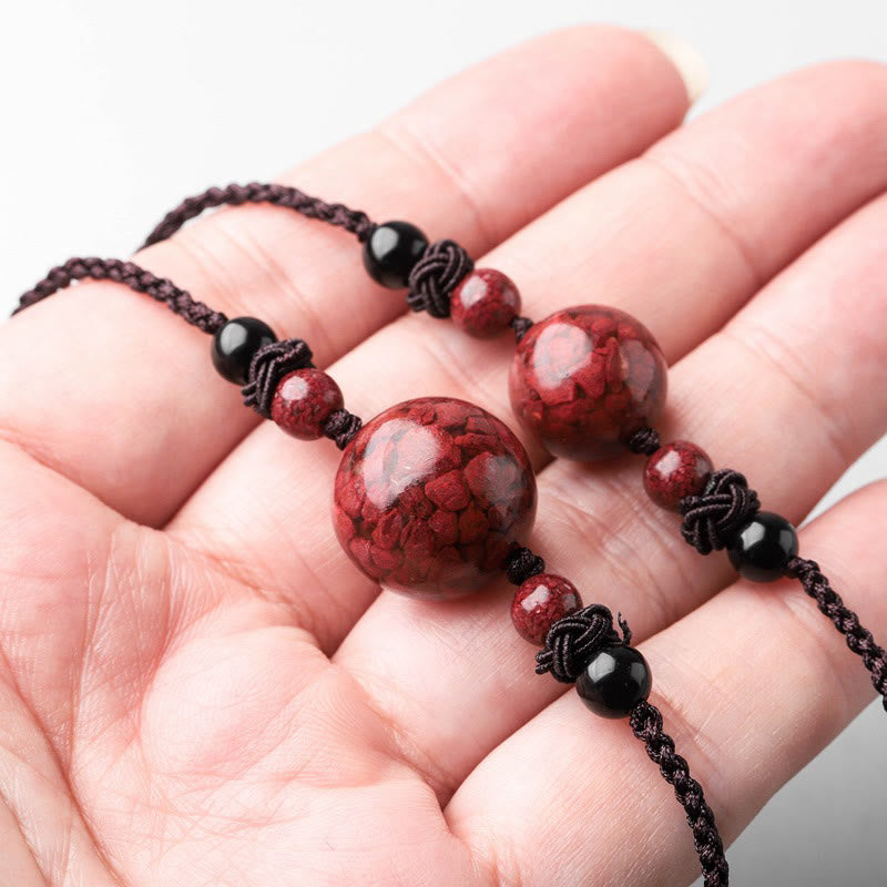 Fortune Jewel Natural Cinnabar Stones Bead Blessing Necklace Pendant
