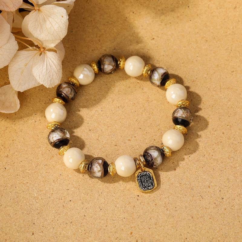 Fortune Jewel Tibetan Zakiram Goddess of Wealth Charm Liuli Glass Incense Ash Porcelain Bead Protection Bracelet
