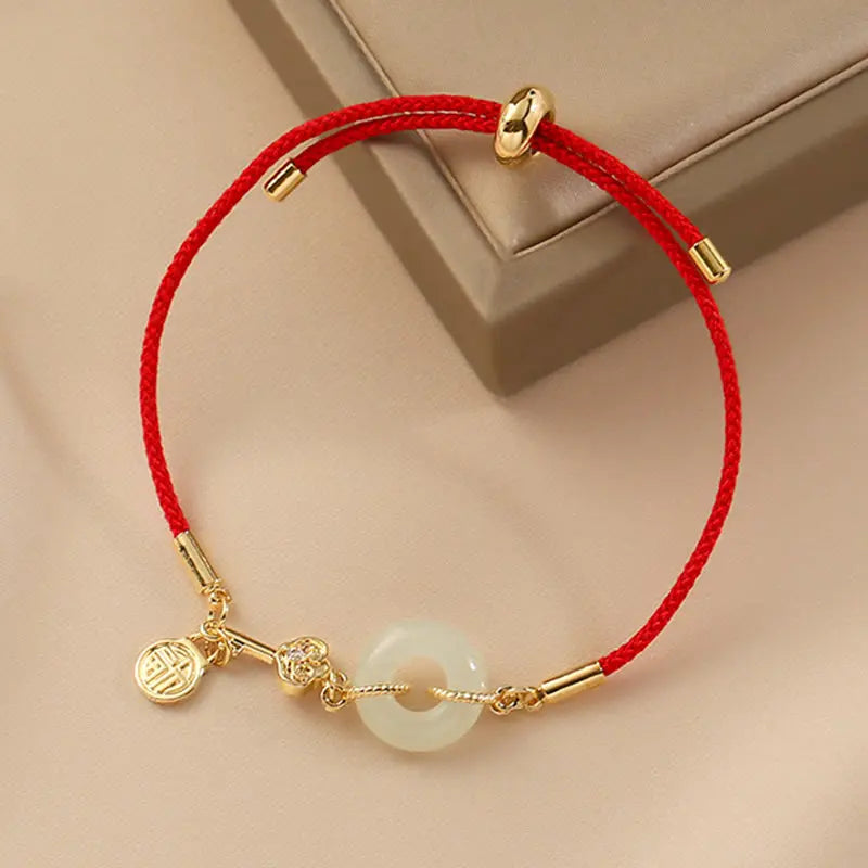 Fortune Jewel "Wishing You Peace and Protection" Jade Red Rope Bracelet Includes Gift Message Card Fortune Jewel