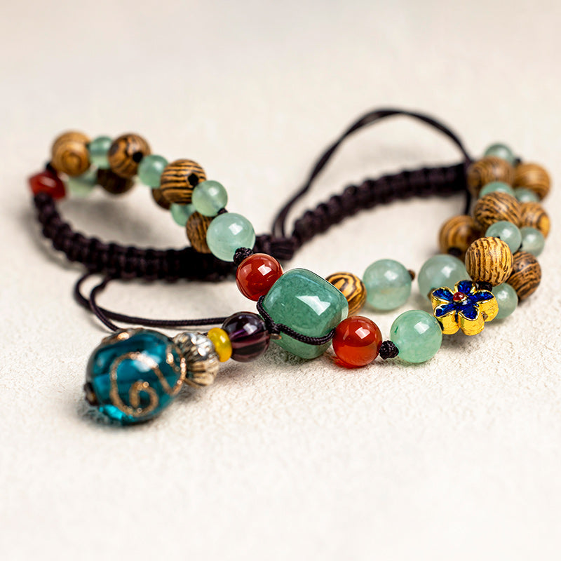 Fortune Jewel Wenge Wood Green Aventurine Balance Protection Anklet