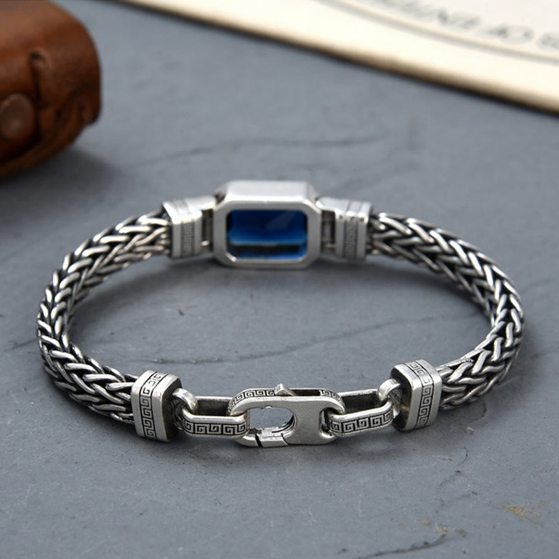 Fortune Jewel Retro Blue Acrylic Dragon Keel Braided Design Healing Wealth Buckle Bracelet