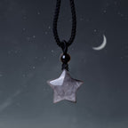 Fortune Jewel Natural Silver Sheen Obsidian Star Crescent Moon Protection Necklace Pendant