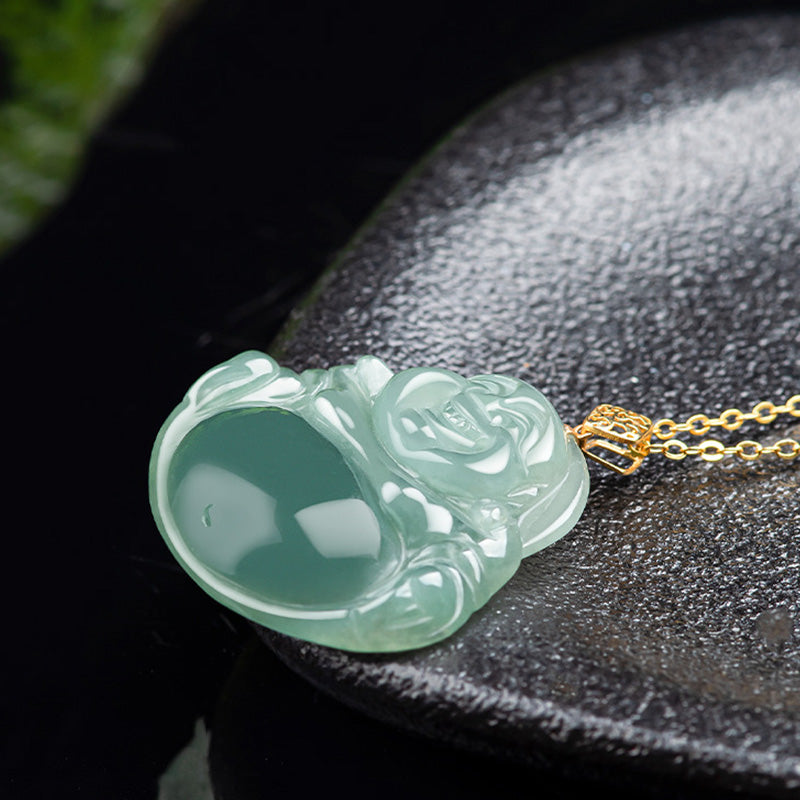 Fortune Jewel Laughing Buddha Natural Jade Prosperity Abundance Necklace Pendant Fortune Jewel