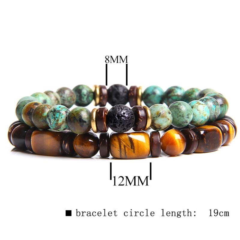 Fortune Jewel 2PCS Healing Crystal Emperor Stone Tiger Eye Bead Bracelet