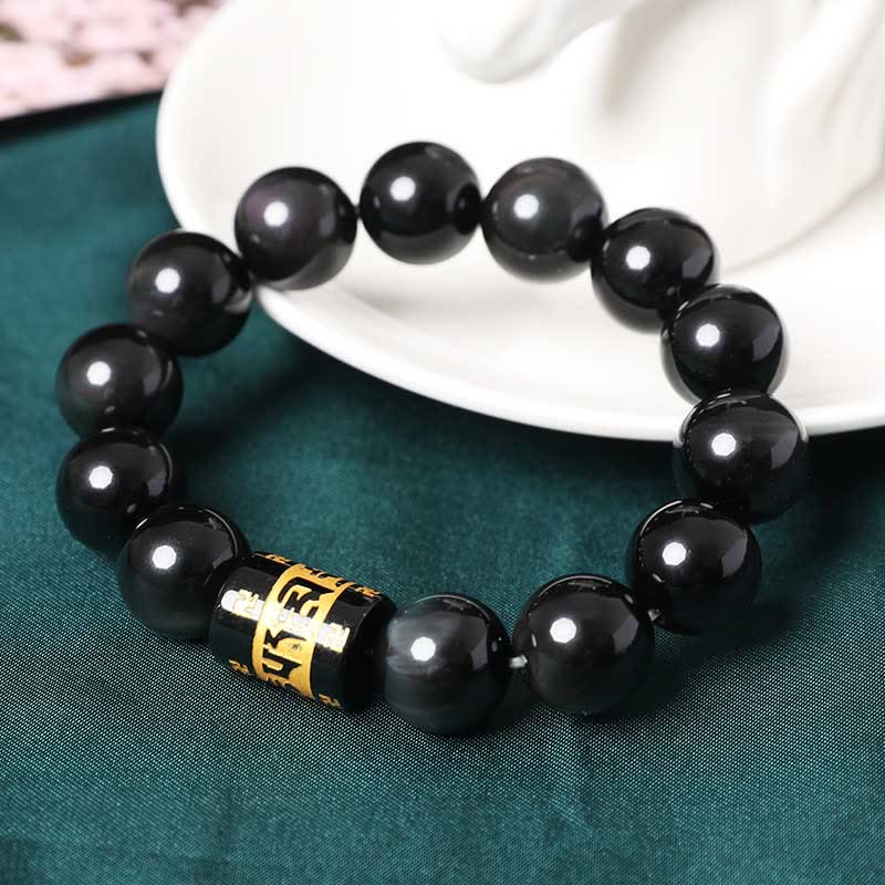 Fortune Jewel Rainbow Obsidian Om Mani Padme Hum Swastika Positive Bracelet