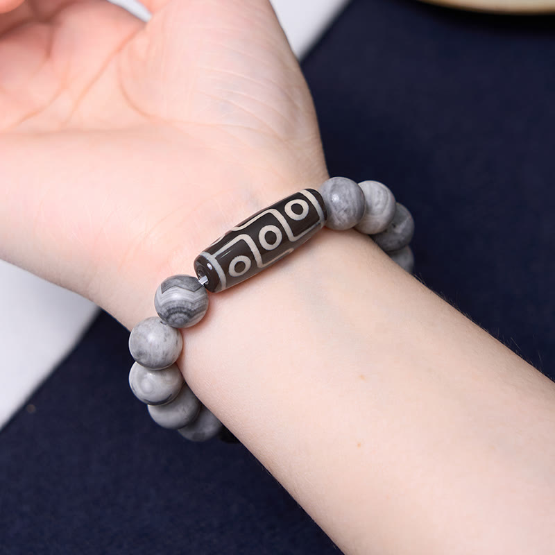 Fortune Jewel Tibetan Nine-Eye Dzi Bead Picasso Jasper Positive Bracelet