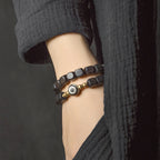 Fortune Jewel Ebony Wood Dzi Bead Copper Peace Couple Bracelet