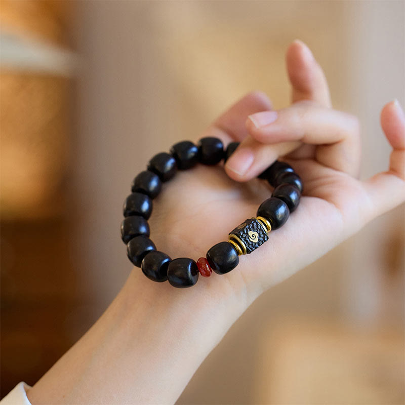 Fortune Jewel Ebony Wood Auspicious Clouds Engraved Calm Bracelet