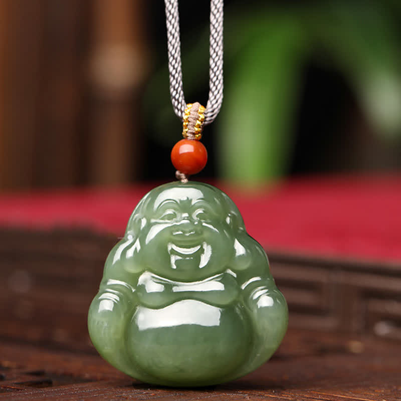 Fortune Jewel Laughing Buddha Hetian Jade Abundance Necklace String Pendant Fortune Jewel