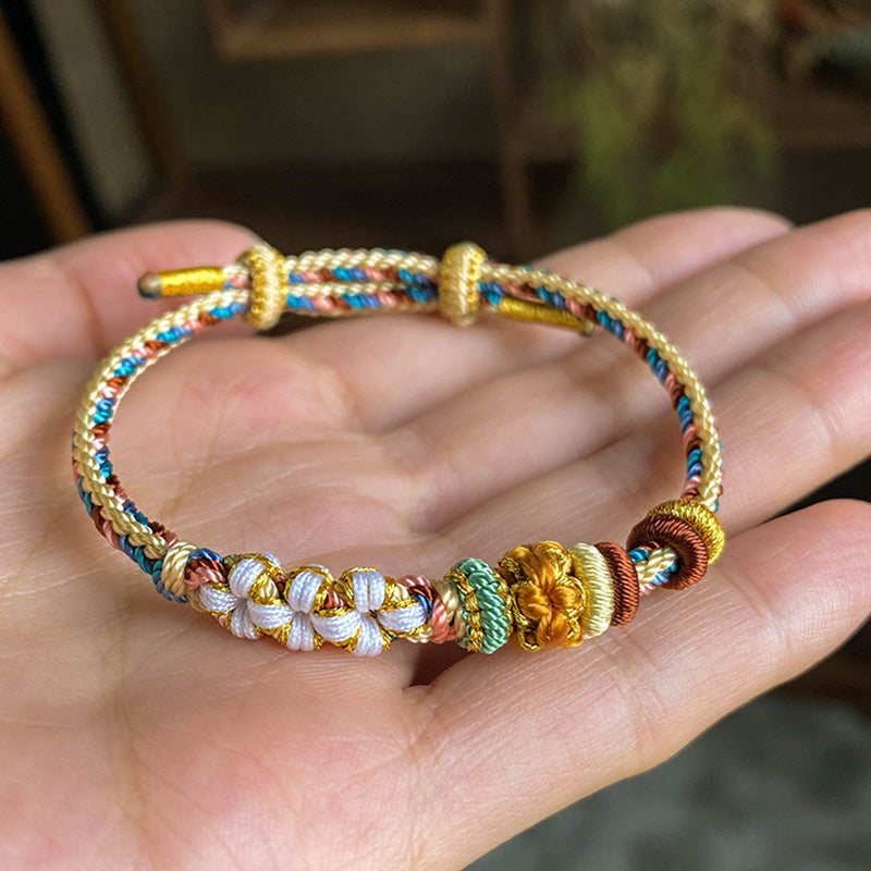 Fortune Jewel Handmade Dunhuang Color Peach Blossom Pattern Braid String Bracelet