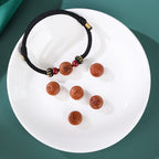 Fortune Jewel Natural Peach Wood Chinese Zodiac Fu Character Carved Cinnabar Wealth Bracelet