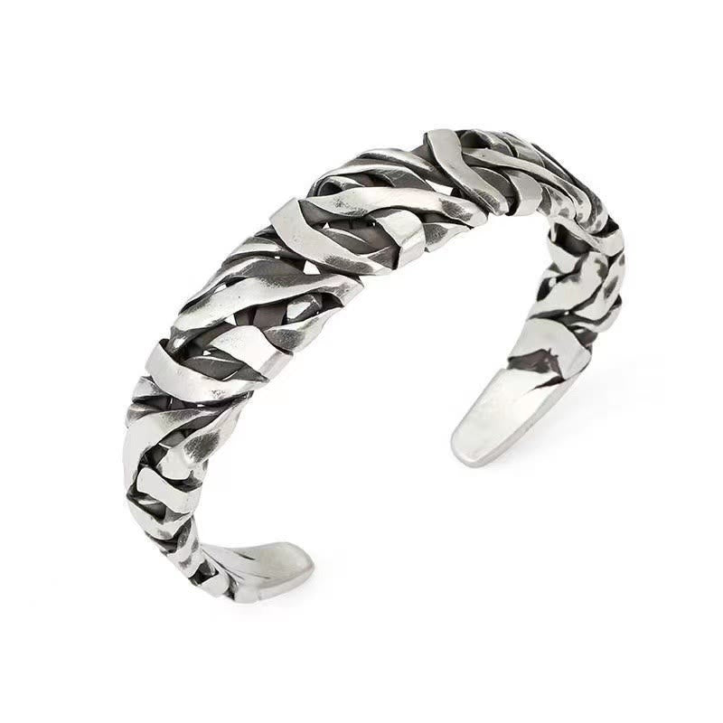 Fortune Jewel Retro Line Texture Healing Cuff Bracelet Bangle