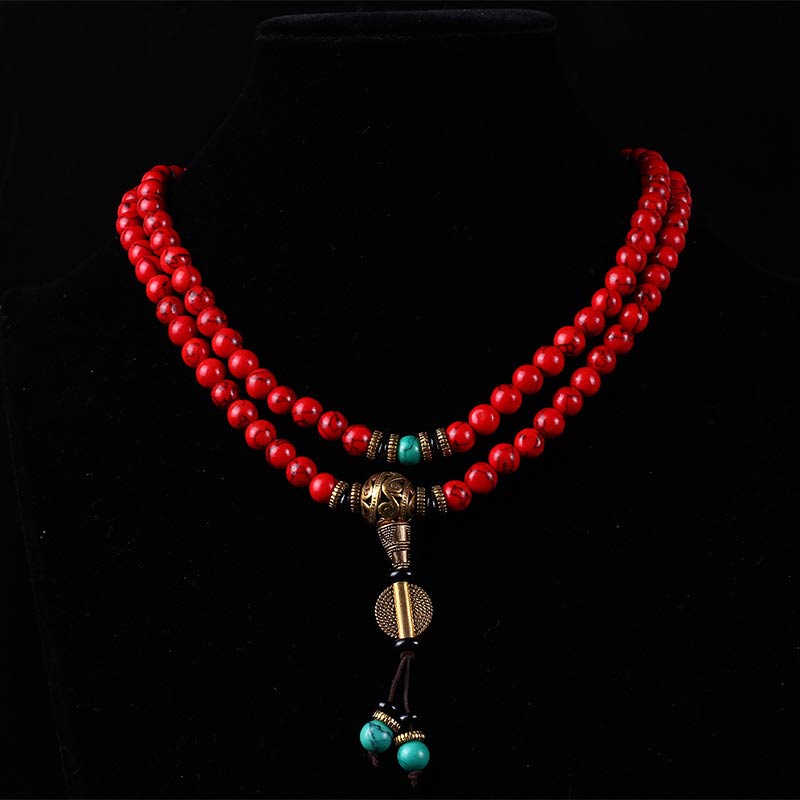 Fortune Jewel Tibetan Mala Red Turquoise Lucky Necklace Bracelet