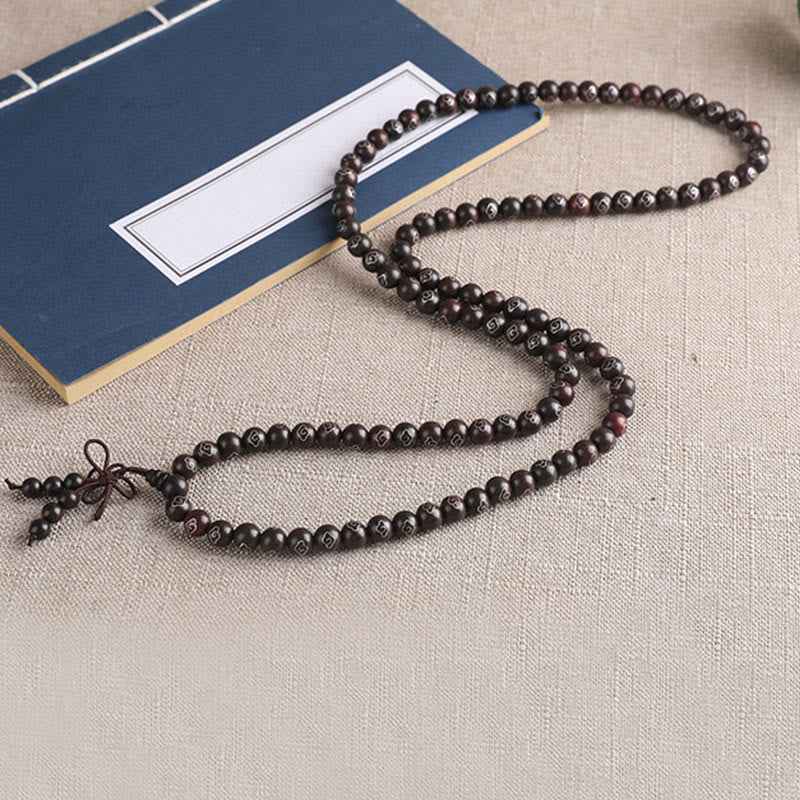Fortune Jewel 925 Sterling Silver Inlaid Small Leaf Red Sandalwood Om Mani Padme Hum Character Auspicious Clouds Protection Bracelet