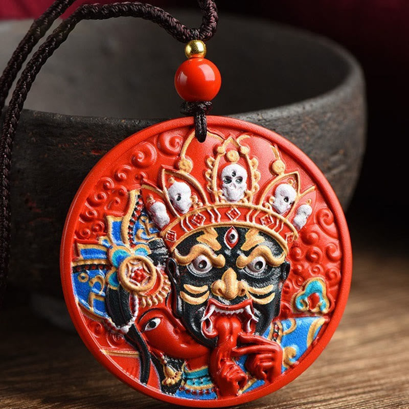Fortune Jewel Zakiram Goddess of Wealth Painted Cinnabar Blessing Necklace Pendant