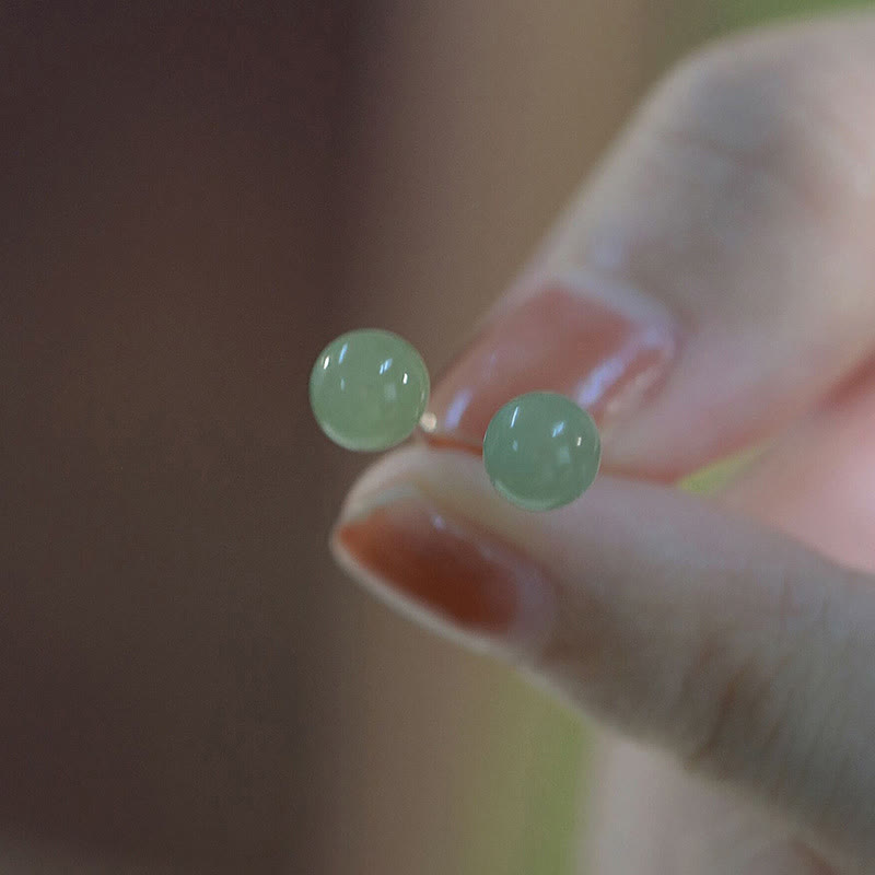 Fortune Jewel Round Jade Beaded Luck Stud Earrings