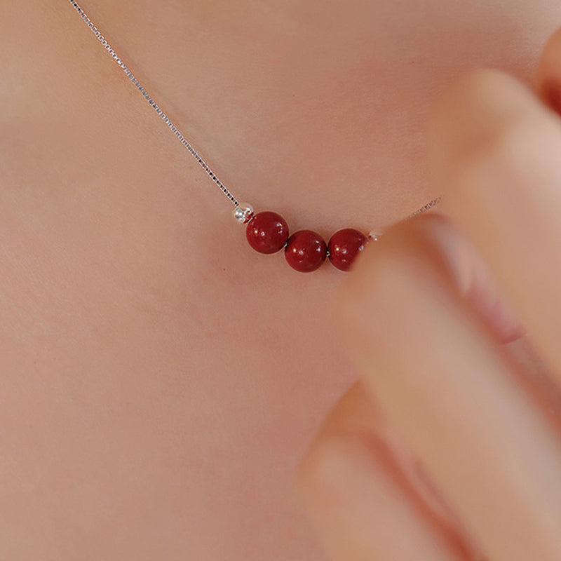 Fortune Jewel 925 Sterling Silver Cinnabar Bead Calm Blessing Necklace Pendant