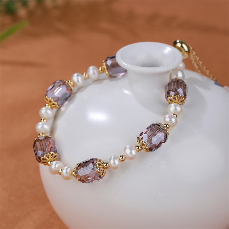 Fortune Jewel Natural Amethyst Pearl Peace Healing Chain Bracelet