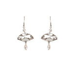 Fortune Jewel Copper Fan Auspicious Clouds Pearl Healing Drop Earrings