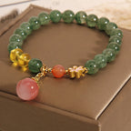 Fortune Jewel Natural Green Strawberry Quartz Love Peach Charm Bracelet