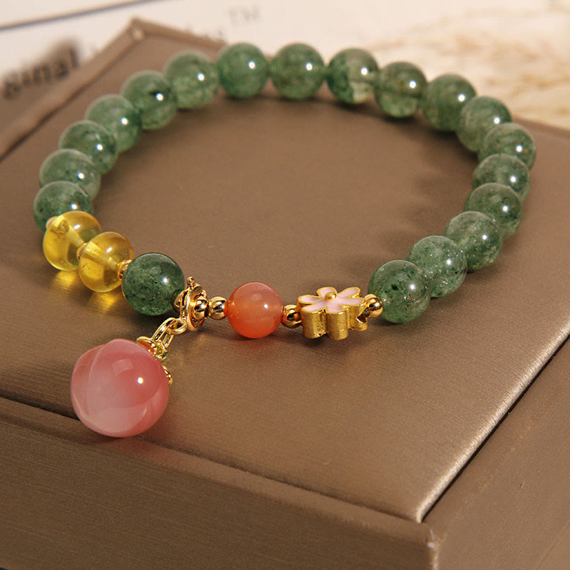 Fortune Jewel Natural Green Strawberry Quartz Love Peach Charm Bracelet