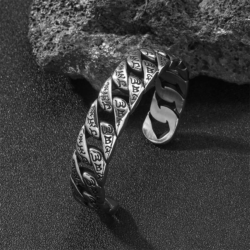 Fortune Jewel Tibetan Om Mani Padme Hum Mantra Titanium Steel Peace Cuf Bangle Bracelet
