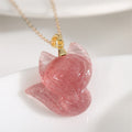 Fortune Jewel 925 Sterling Silver Plated 14k Gold Strawberry Quartz Fox Healing Necklace Pendant