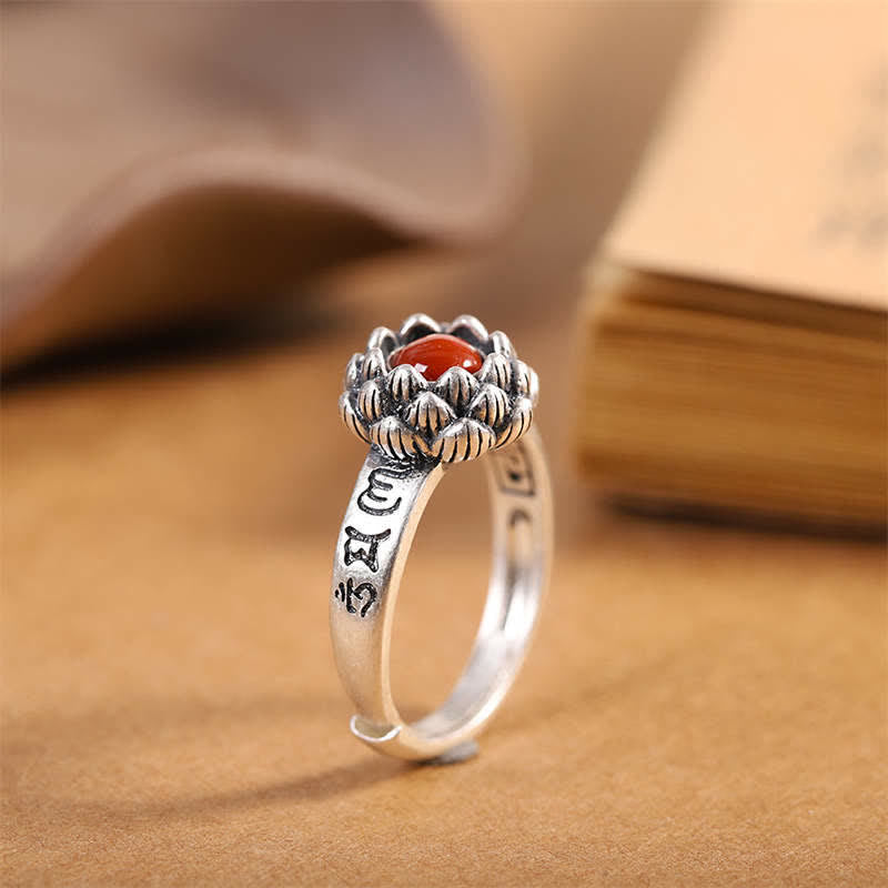 Fortune Jewel925 Sterling Silver Lotus Red Agate Confidence Blessing Ring
