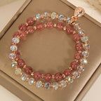 Fortune Jewel Strawberry Quartz White Crystal Money Bag Charm Positive Bracelet