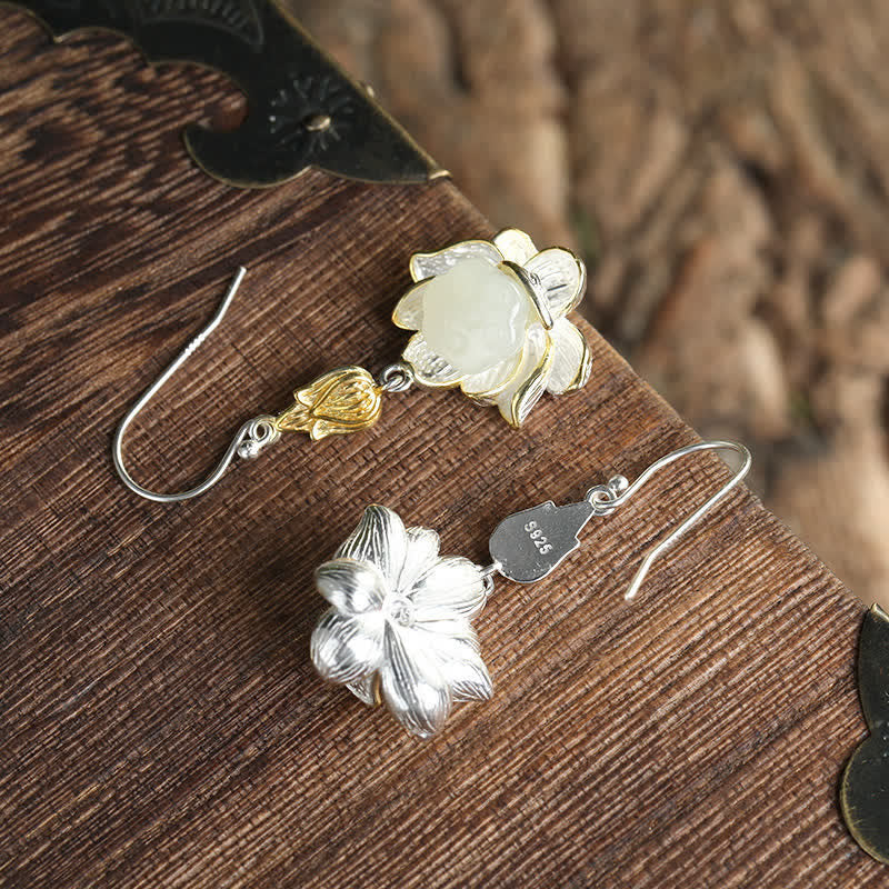 Fortune Jewel White Jade Protection Harmony Drop Earrings