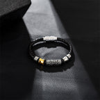 Fortune Jewel Tang Dynasty Flower Design Luck Stainless Steel Buckle Leather Bracelet