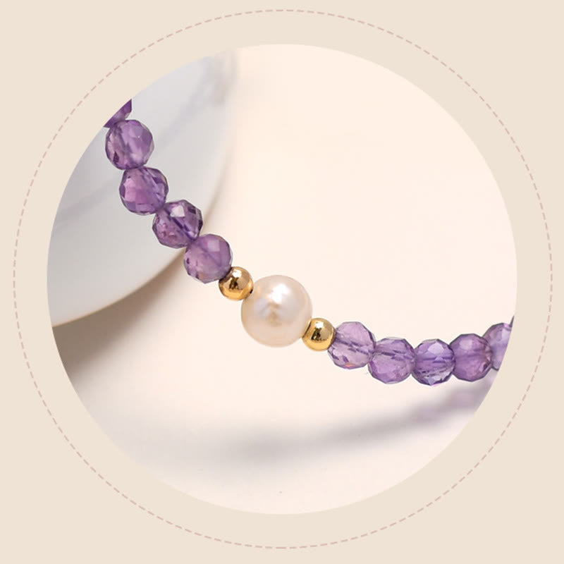 Fortune Jewel 14K Gold Plated Amethyst Crystal Healing Double Layer Chain Bracelet