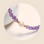 Fortune Jewel 14K Gold Plated Amethyst Crystal Healing Double Layer Chain Bracelet
