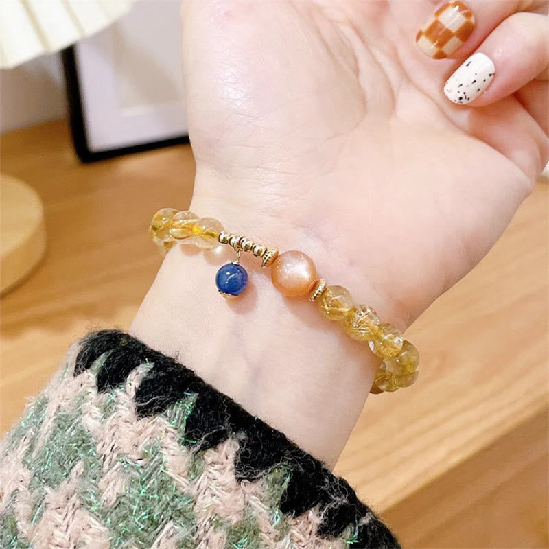 Fortune Jewel Natural Gold Rutilated Quartz Sun Stone Kyanite Wealth Bracelet