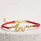 Fortune Jewel 925 Sterling Silver Year Of The Dragon Auspicious Golden Dragon Luck Red Rope Chain Bracelet