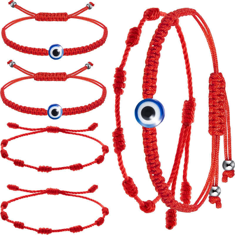 Fortune Jewel 4Pcs Evil Eye Seven Knot Red String Protection Bracelet