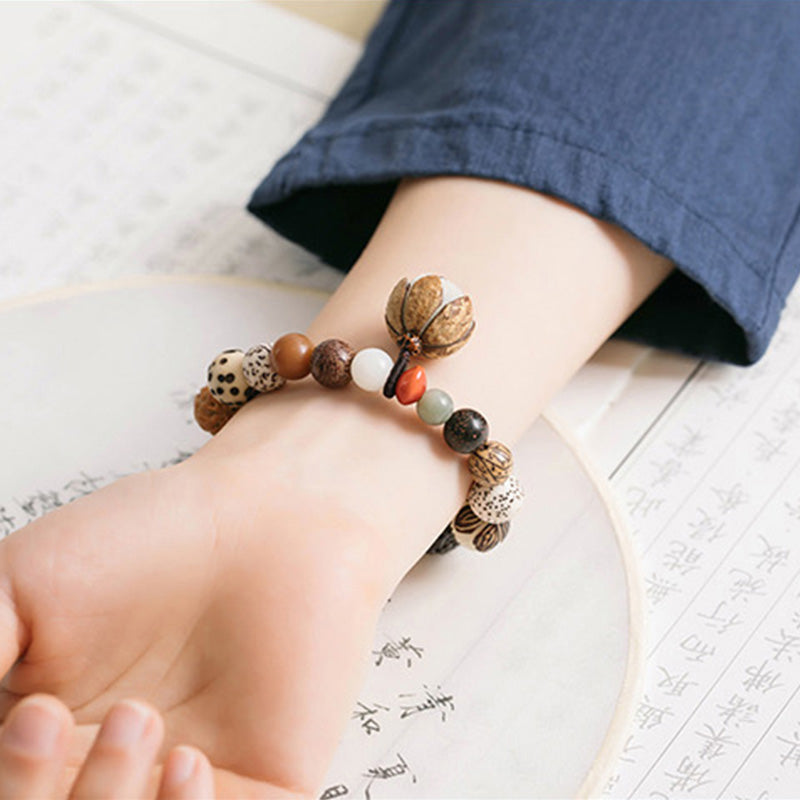 Fortune Jewel Bodhi Seed Lotus Wisdom Peace Wrist Mala Bracelet