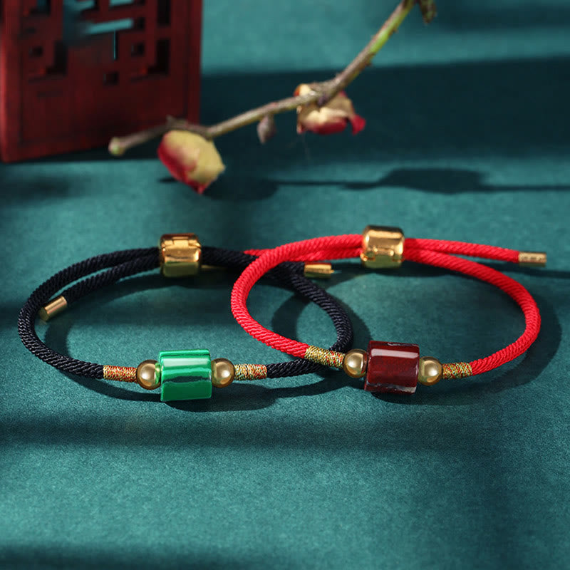 Fortune Jewel Tibet Handmade Green Aventurine Red Stone Malachite Luck Protection Braided Rope Bracelet