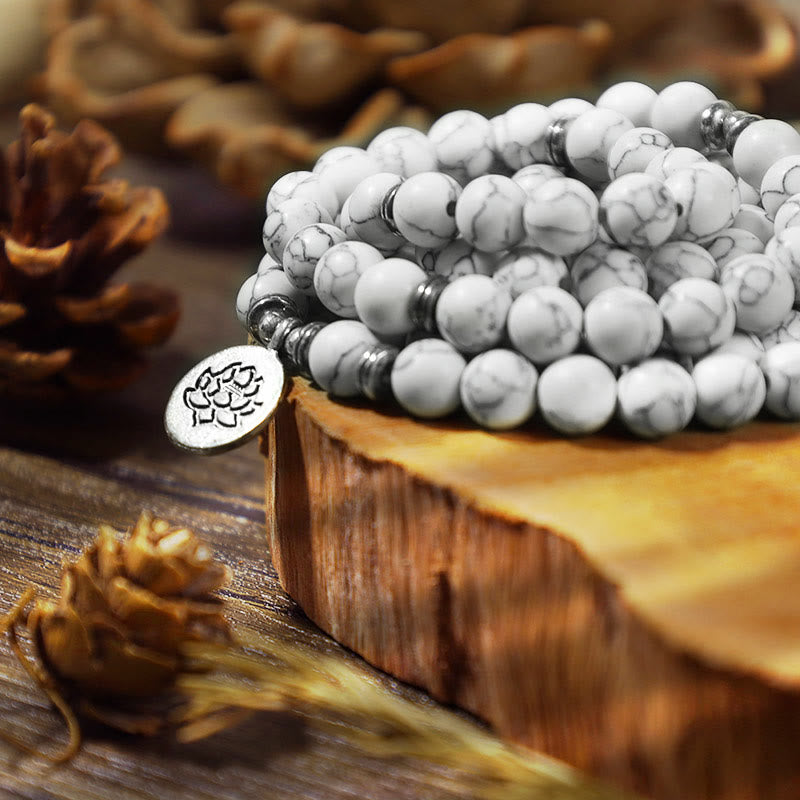 Fortune Jewel White Turquoise Lotus Mala Healing Bracelet