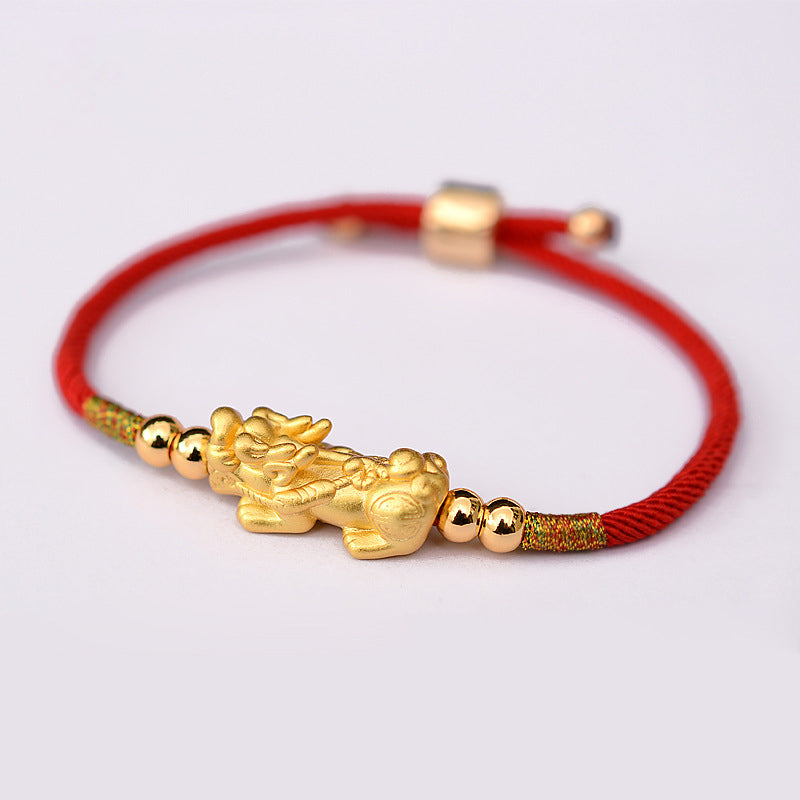 24K Gold-Plated Feng Shui PiXiu Bracelet Luck Red String Bracelet