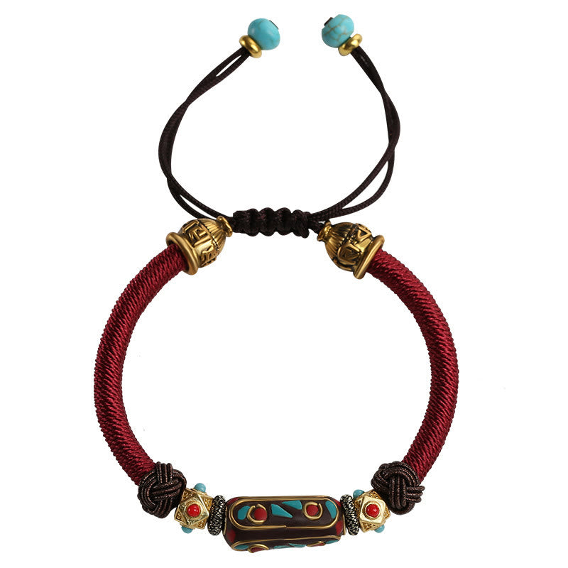 Fortune Jewel Handmade Tibetan Turquoise Om Mani Padme Hum Strength Braided Bracelet